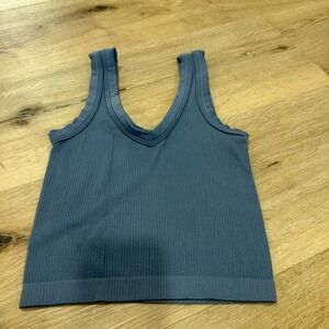 Rue21 Womens Ribbed Seamless V-Neck Crop Tank Top Blue Small